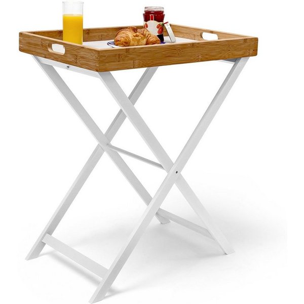 relaxdays Tabletttisch Holz & Bambus 72 cm (2-St)