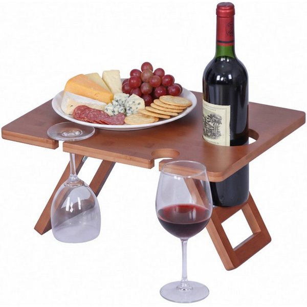 relaxdays Tabletttisch Picknick Weintisch aus Bambus (1-St)