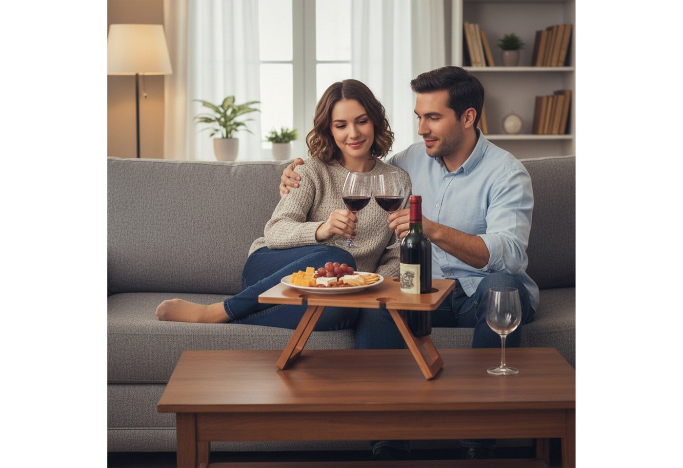 relaxdays Tabletttisch Picknick Weintisch aus Bambus (1-St) – Bild 2 von 5