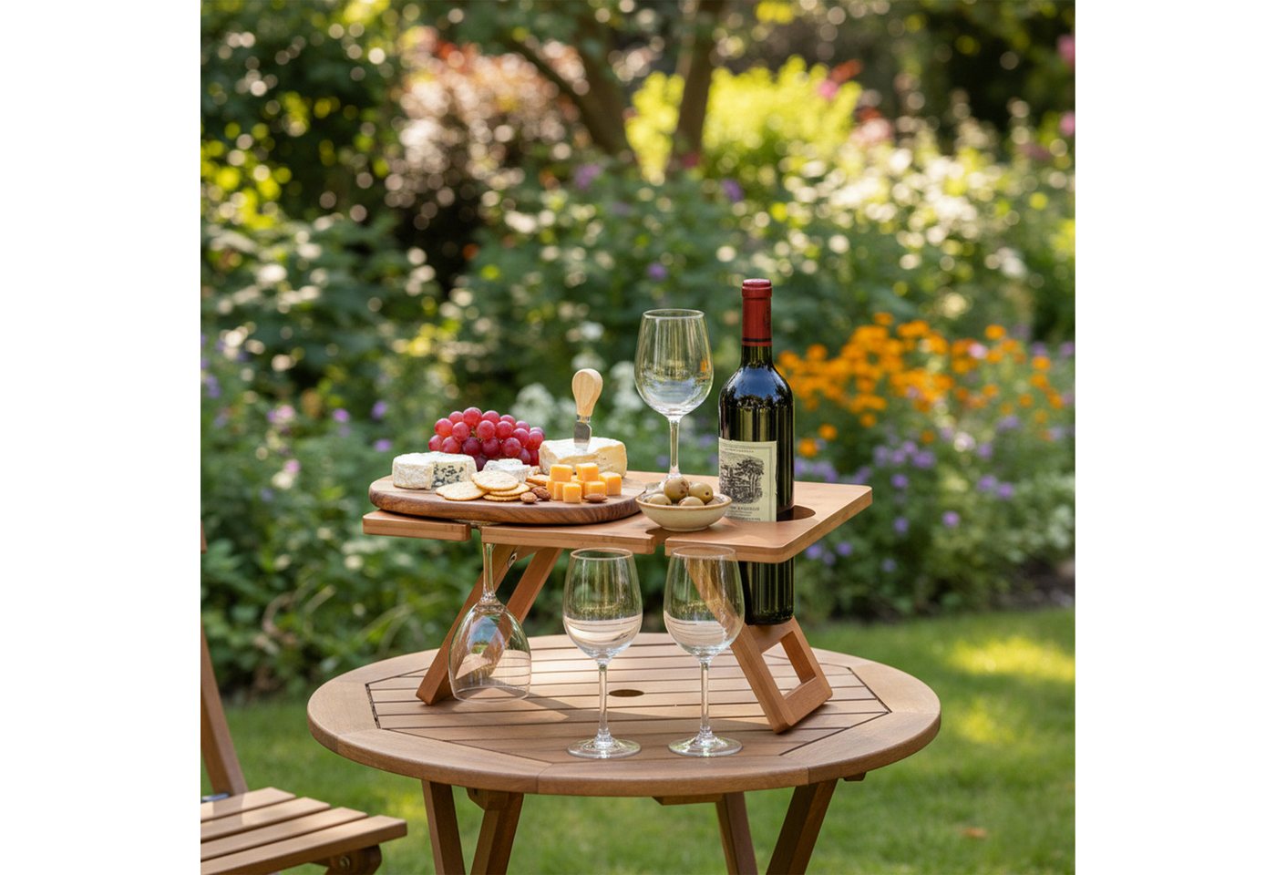relaxdays Tabletttisch Picknick Weintisch aus Bambus (1-St) – Bild 3 von 5
