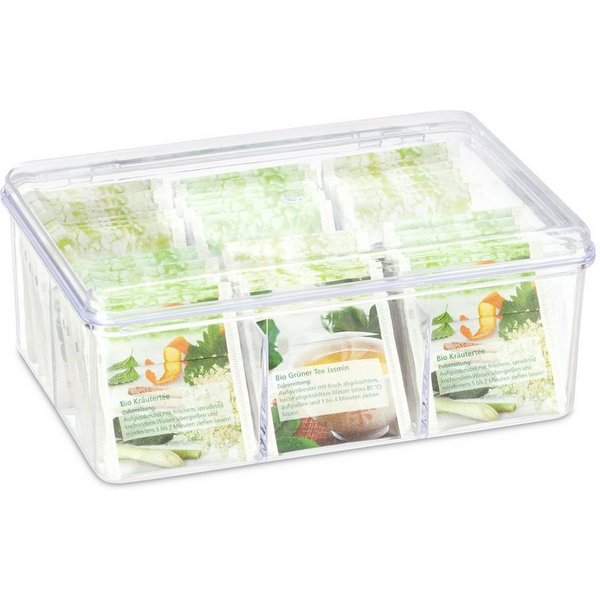 relaxdays Teebox 2 x Teebox transparent mit 6 Fächern, Kunststoff, (2-tlg)