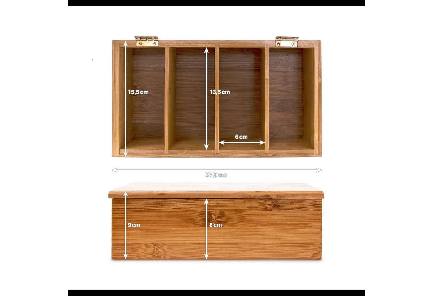 relaxdays Teebox Bambus lackiert 4 Fächer, Bambus, (1-tlg) – Bild 4 von 5