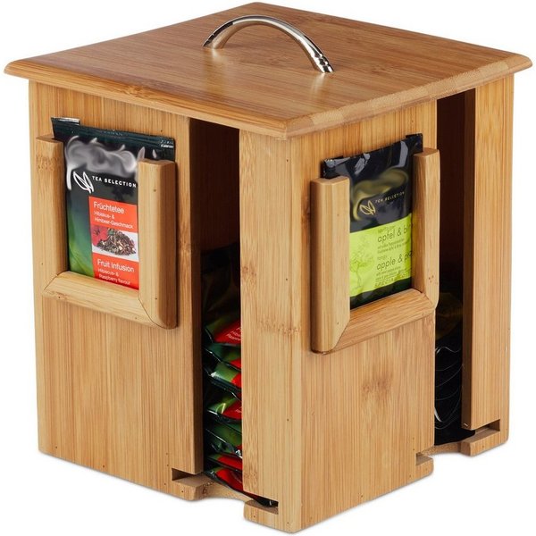 relaxdays Teebox drehbar aus Bambus, Bambus, (1-tlg)