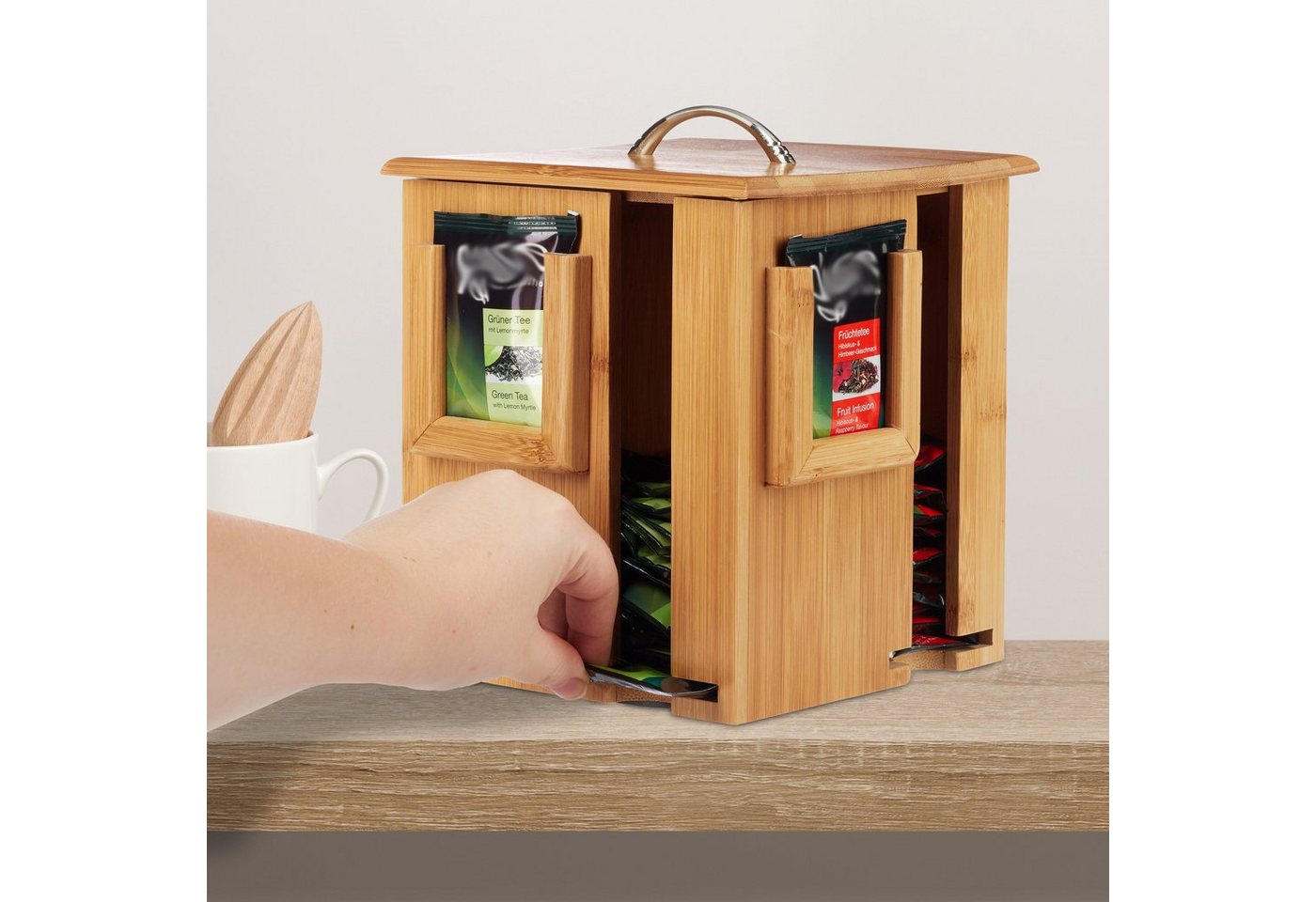 relaxdays Teebox drehbar aus Bambus, Bambus, (1-tlg) – Bild 3 von 5