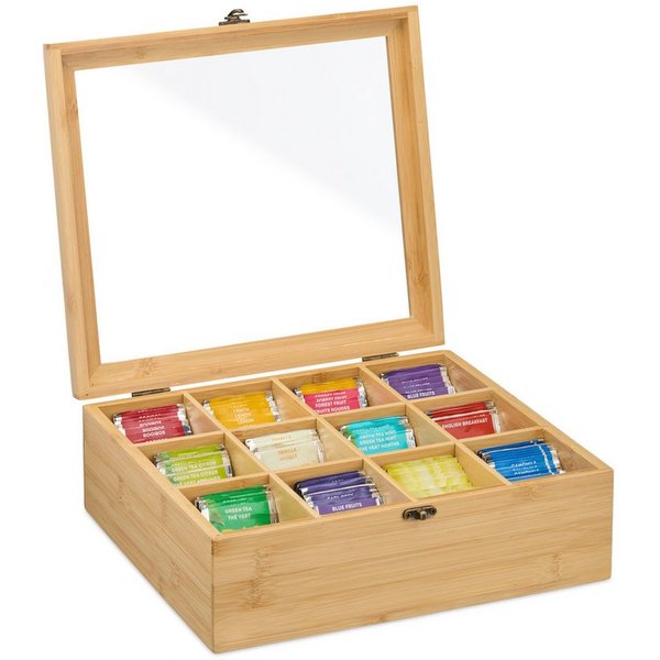 relaxdays Teebox mit 12 Fächern, Bambus, (1-tlg)