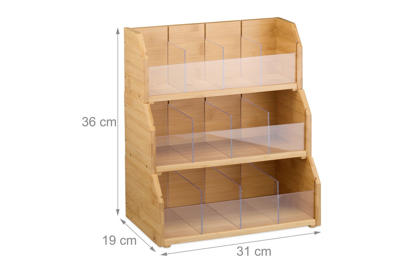 relaxdays Teebox Tee Organizer 12 Fächer Bambus, Bambus, (12-tlg) – Bild 4 von 5