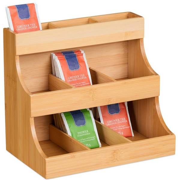 relaxdays Teebox Tee Organizer 9 Fächer Bambus, Bambus, (1-tlg)