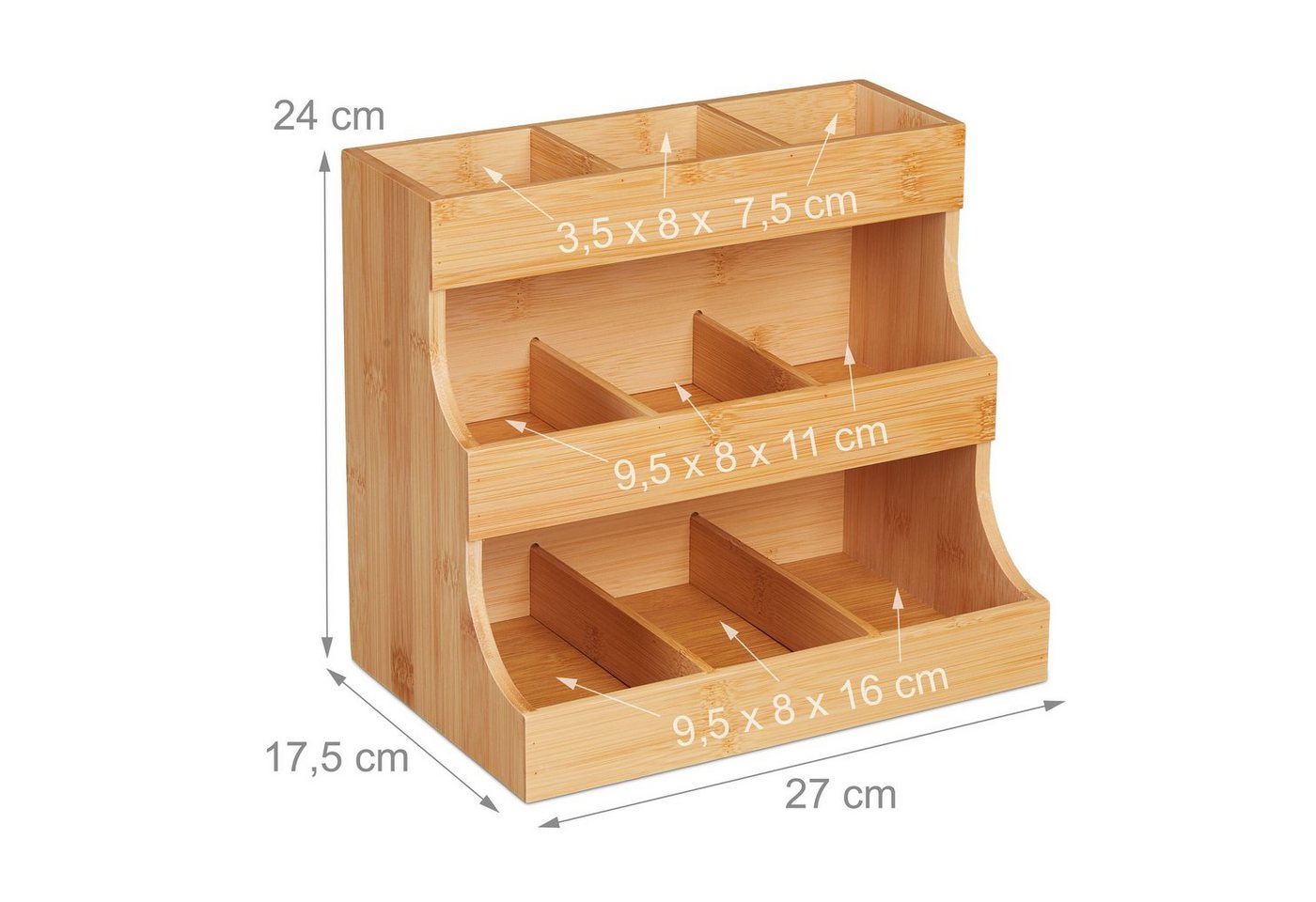 relaxdays Teebox Tee Organizer aus Bambus 9 Fächer, Bambus, (1-tlg) – Bild 4 von 5