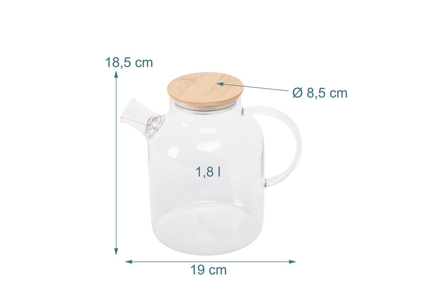 relaxdays Teekanne Glas mit Bambusdeckel, 1.8 l, (3-St), 1,8 Liter – Bild 4 von 5
