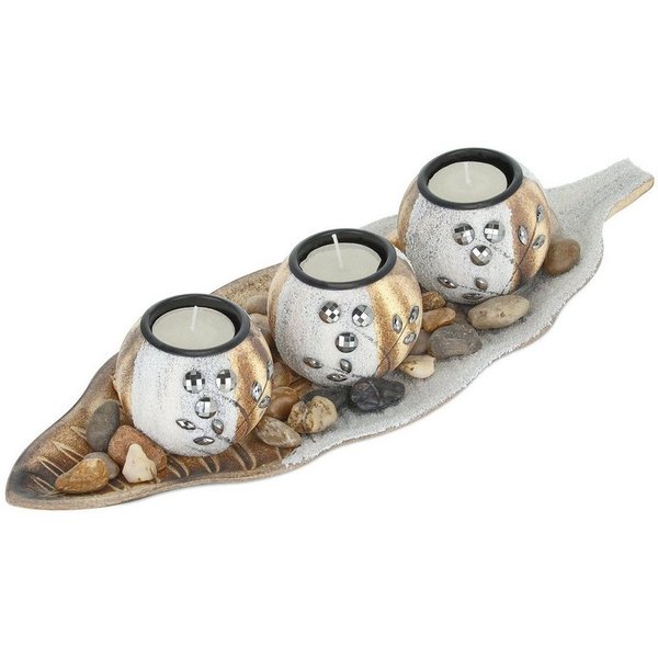 relaxdays Teelichthalter mit Tablett 3 runde Teelichthalter mit Tablett (3 St)