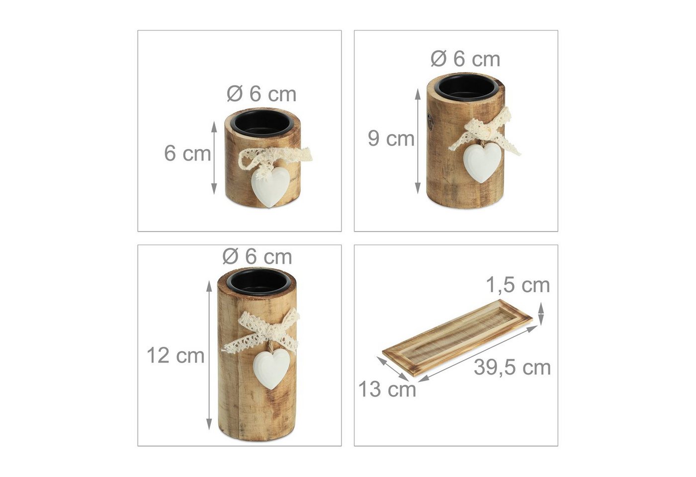 relaxdays Teelichthalter mit Tablett 5 Teelichthalter Holzoptik mit Tablett (5 St) – Bild 4 von 5