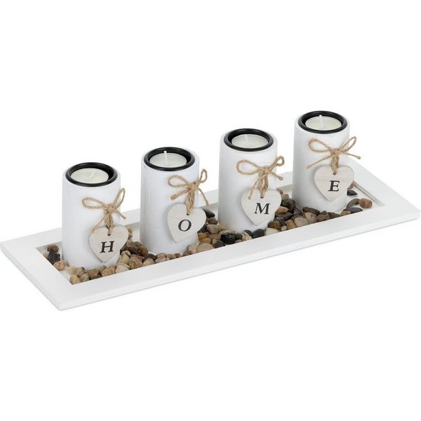 relaxdays Teelichthalter mit Tablett & Steinen (10 St)