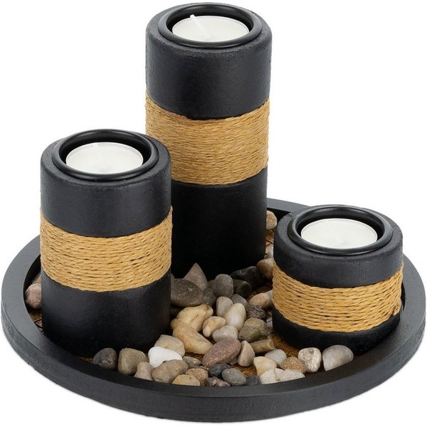 relaxdays Teelichthalter mit Tablett & Steinen (8 St)