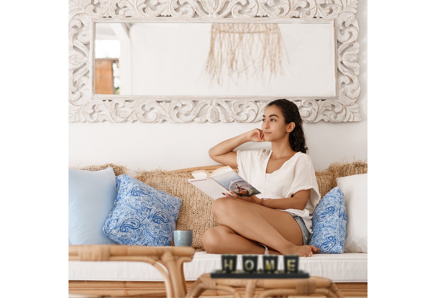 relaxdays Teelichthalter mit Tablett Teelichthalter "Home" mit Tablett (10 St) – Bild 3 von 5
