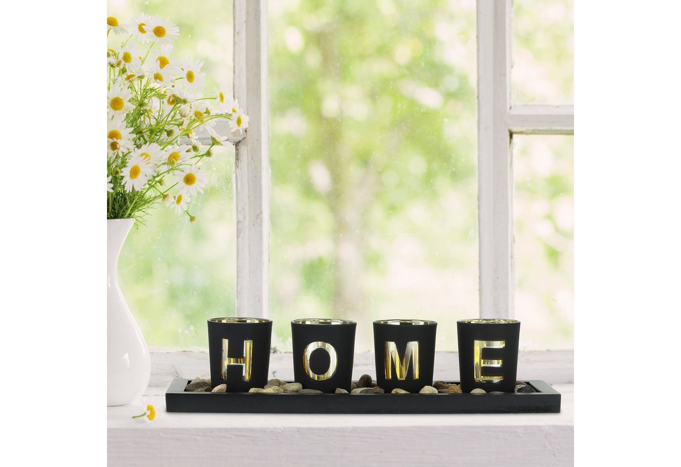relaxdays Teelichthalter mit Tablett Teelichthalter "Home" mit Tablett (10 St) – Bild 5 von 5