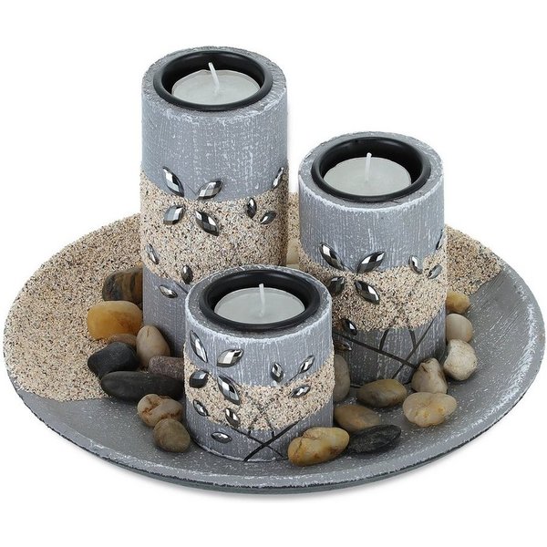 relaxdays Teelichthalter mit Tablett Teelichthalter Set mit Dekoschale (8 St)