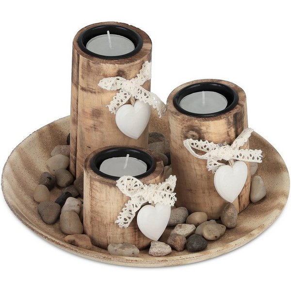 relaxdays Teelichthalter mit Tablett Teelichthalter Set mit Dekoschale (8 St)