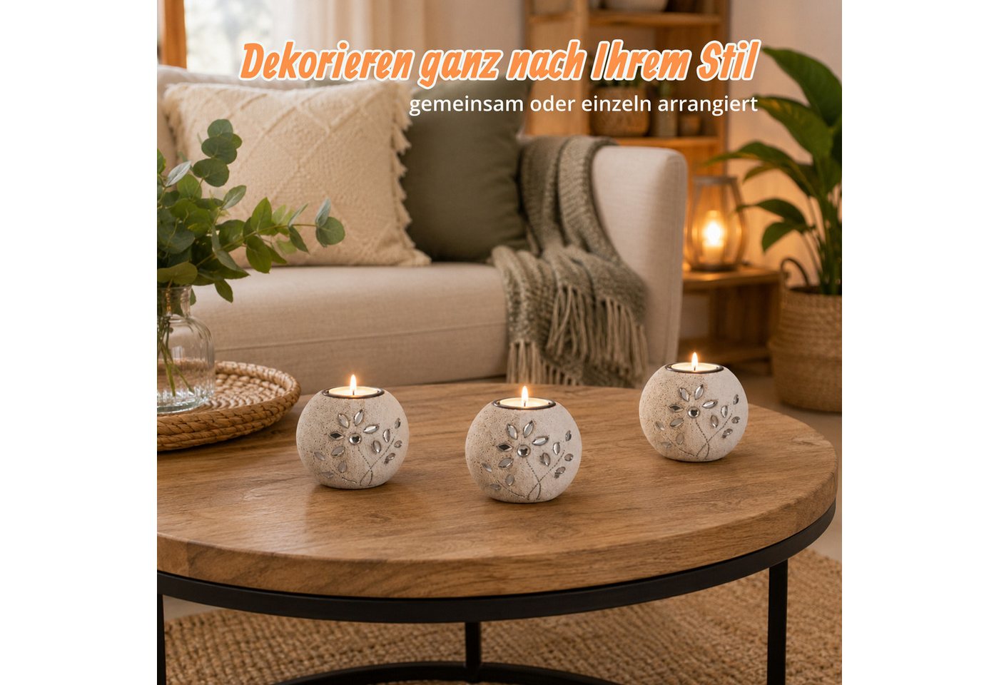 relaxdays Teelichthalter Set Sand (3 St) – Bild 5 von 5