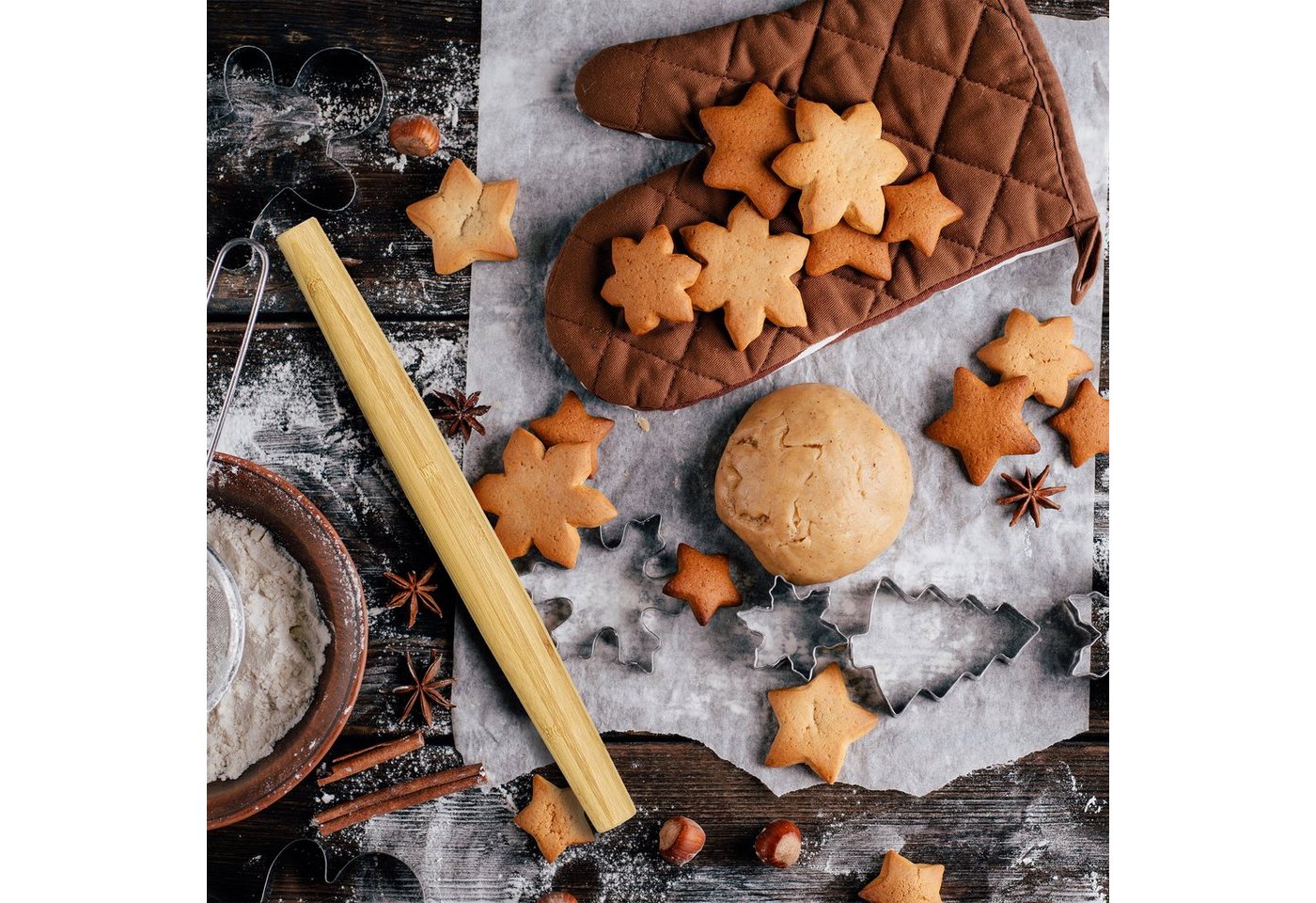 relaxdays Teigroller Bambus 2er Set Bambus, (2-tlg) – Bild 2 von 5