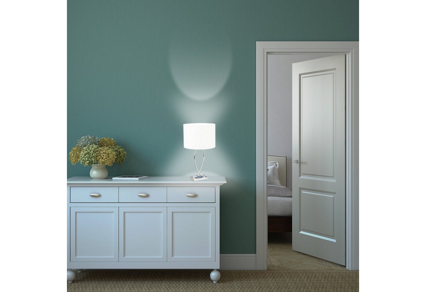 relaxdays Tischleuchte Tischlampe silber mit Schirm, Kippschalter, E27-Fassung, bis zu 40 W, Warmweiß – Bild 2 von 5