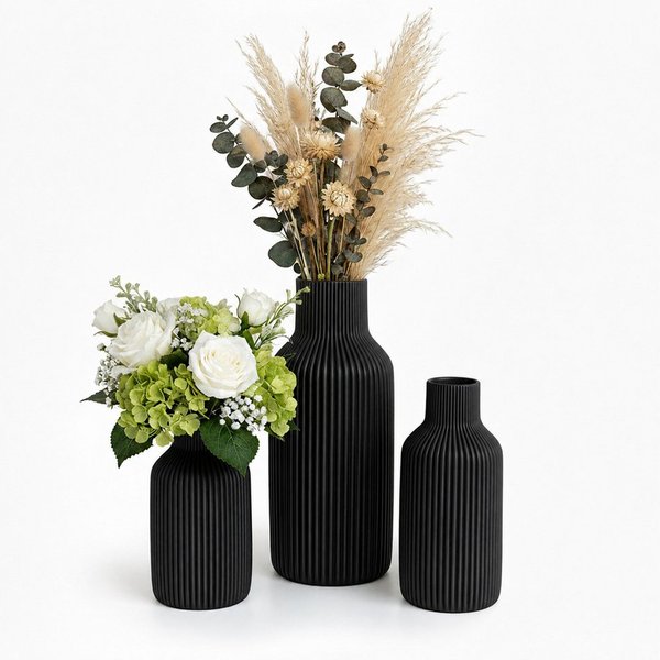 relaxdays Tischvase Vasen 3er Set aus Keramik (3 St), schwarz