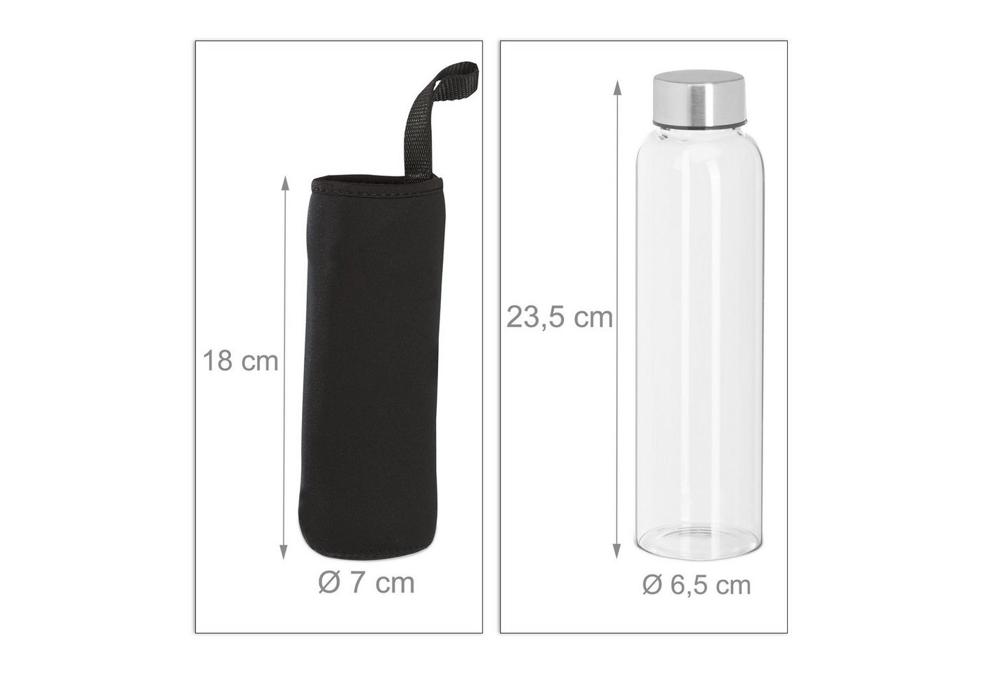 relaxdays Trinkflasche Glas 500 ml 6er Set – Bild 4 von 5