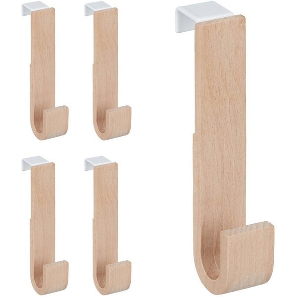 relaxdays Türhaken Holz 5er Set, Taschen, Mäntel, Jacken, Schals, Türen mit einer Falztiefe von ca. 2 cm, (5-St)