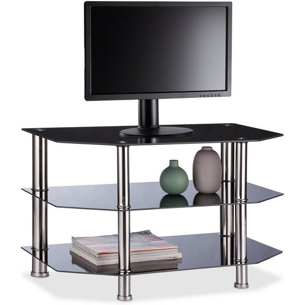 relaxdays TV-Regal Fernsehtisch Schwarzglas, 1-tlg.