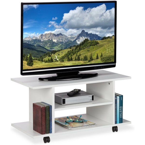 relaxdays TV-Regal TV Board mit Rollen weiß, 1-tlg.