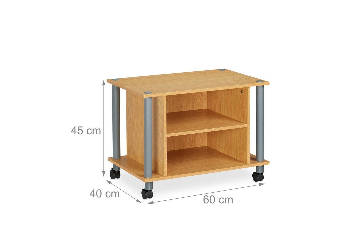relaxdays TV-Regal TV Tisch mit Rollen und 2 Fächern, 1-tlg., Holzoptik – Bild 4 von 5
