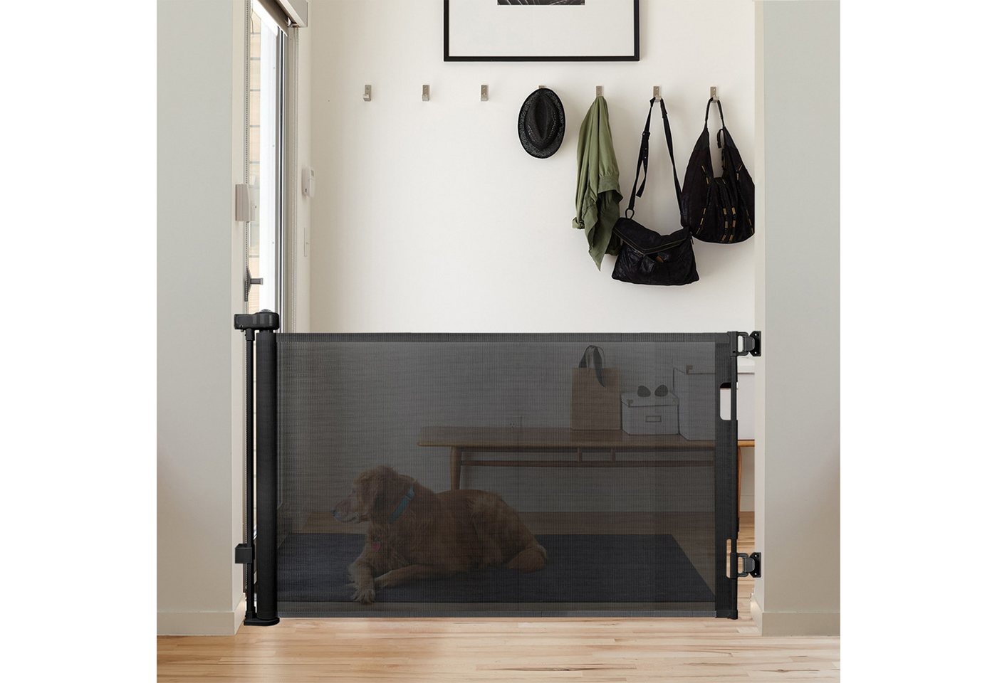 relaxdays Universalschutzgitter Ausziehbares Türschutzgitter (1 St), schwarz, 150 cm – Bild 3 von 5