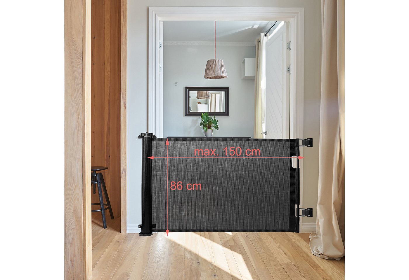 relaxdays Universalschutzgitter Ausziehbares Türschutzgitter (1 St), schwarz, 150 cm – Bild 4 von 5