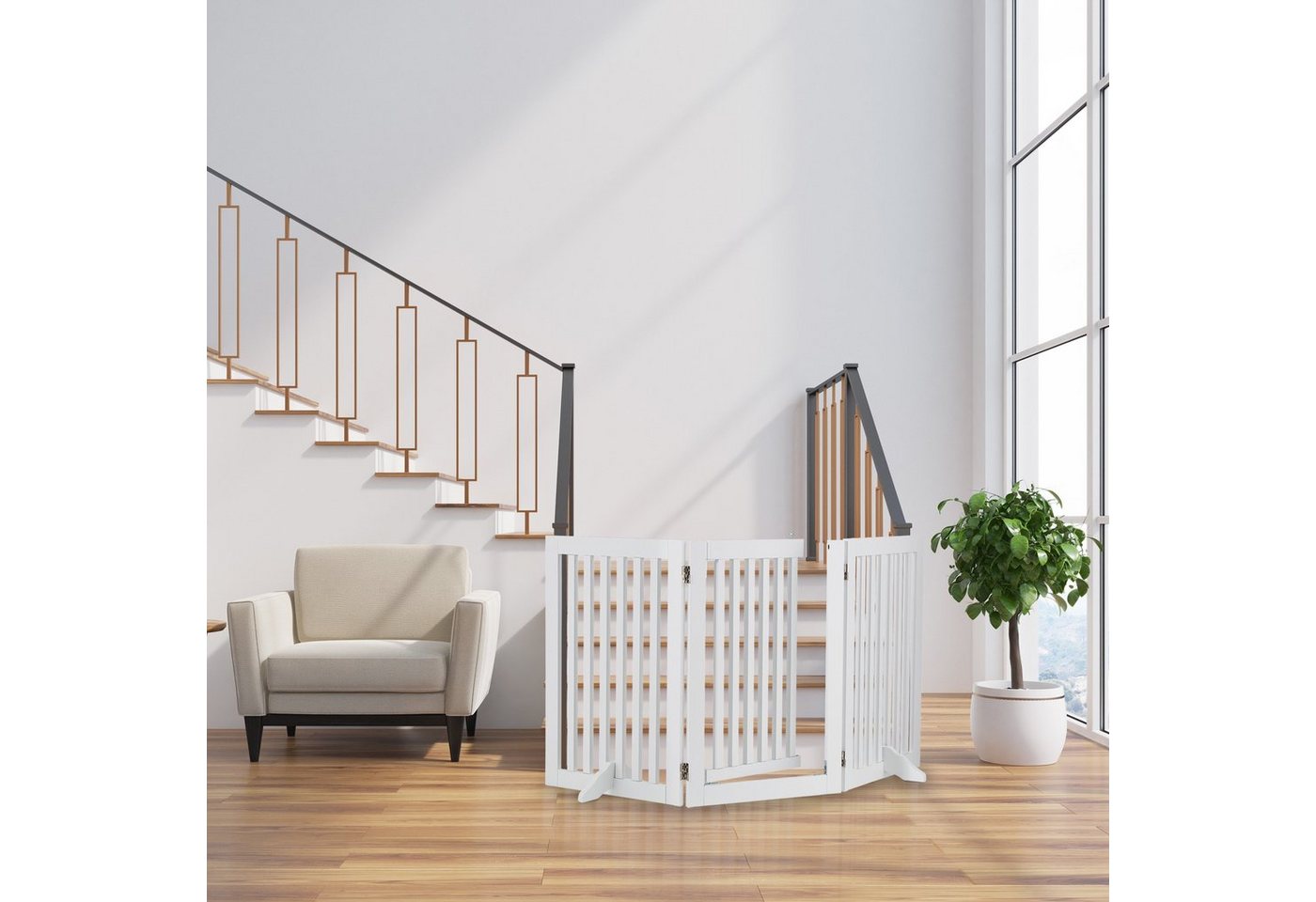 relaxdays Universalschutzgitter Weißes Absperrgitter mit Tür 92 cm hoch (3 St) – Bild 2 von 5