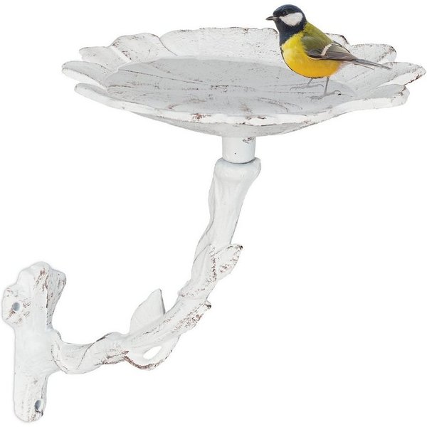 relaxdays Vogeltränke Blüte Gusseisen 0.57 l, weiß