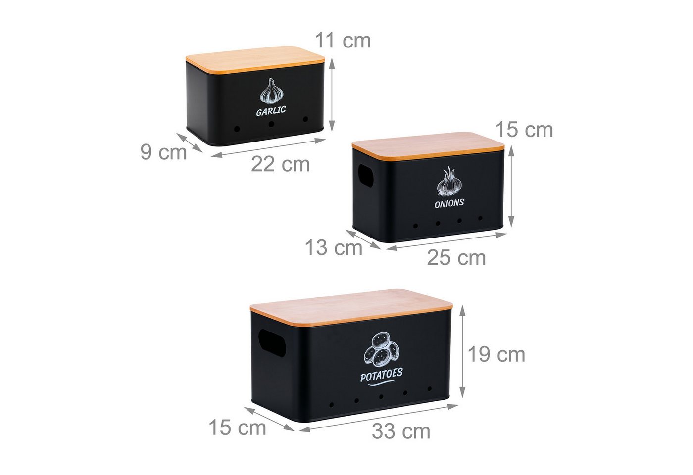 relaxdays Vorratsdose Aufbewahrungsbox 3er Set Bambusdeckel, Stahl, (3-tlg), schwarz – Bild 4 von 5