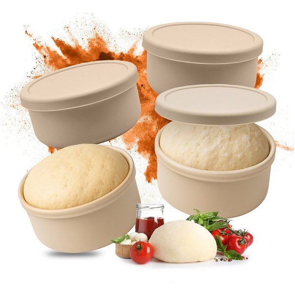 relaxdays Vorratsdose Pizzaballenbox mit Deckel 4er Set, Silikon, (4-tlg), Beige