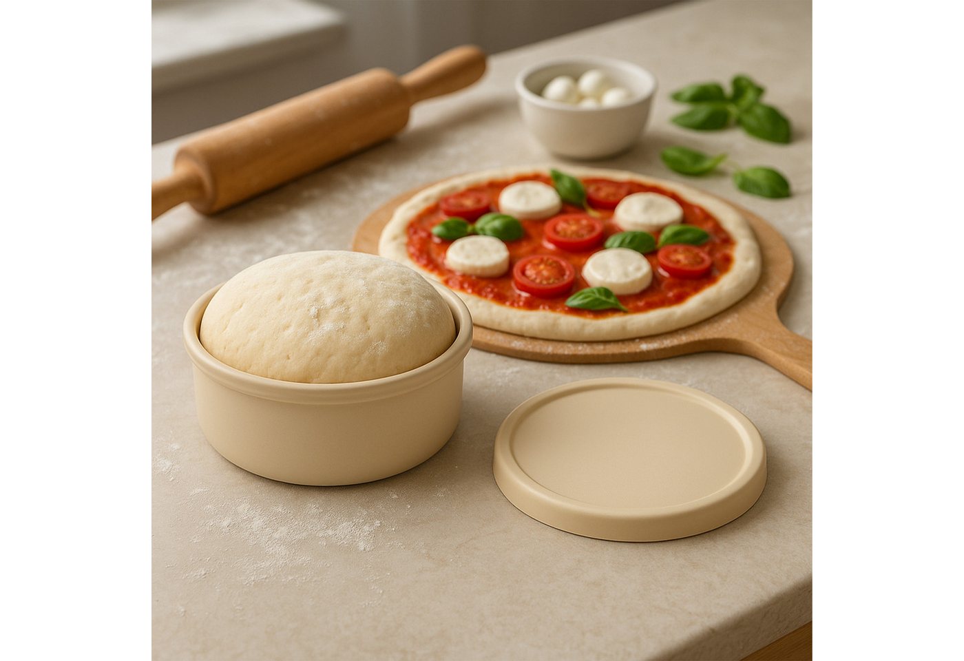 relaxdays Vorratsdose Pizzaballenbox mit Deckel 4er Set, Silikon, (4-tlg), Beige – Bild 2 von 5