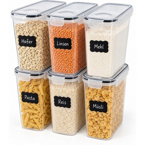 relaxdays Vorratsdose Set mit Klickverschluss, Kunststoff, (6-tlg), 2,5 Liter, 6er-Pack