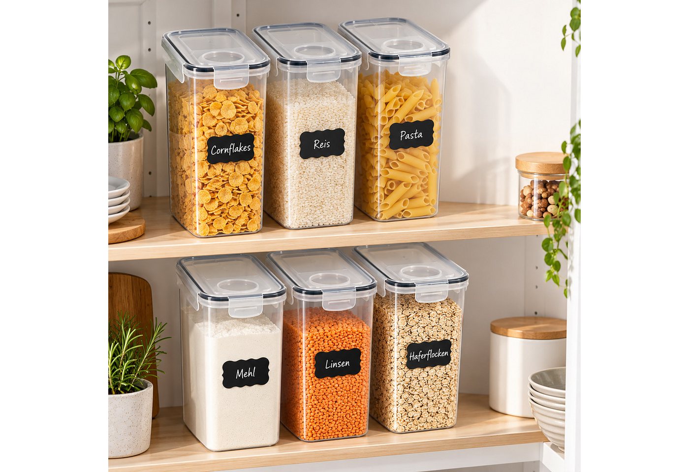 relaxdays Vorratsdose Set mit Klickverschluss, Kunststoff, (6-tlg), 2,5 Liter, 6er-Pack – Bild 2 von 5