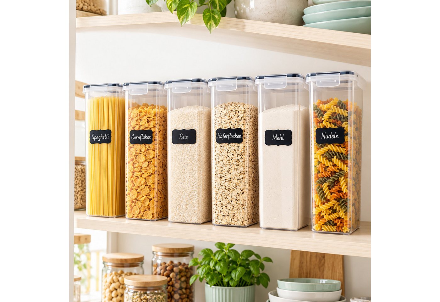 relaxdays Vorratsdose Set mit Klickverschluss, Kunststoff, (6-tlg), 2,8 Liter, 6er-Pack – Bild 2 von 5