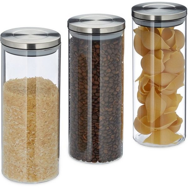 relaxdays Vorratsglas 3er Set 1,5 Liter, Glas, (3-tlg)