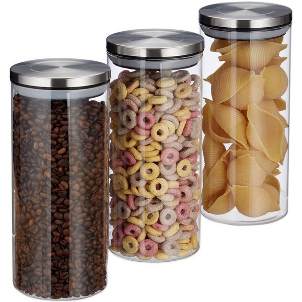 relaxdays Vorratsglas 3er Set je 1,3 Liter, Glas, (3-tlg)