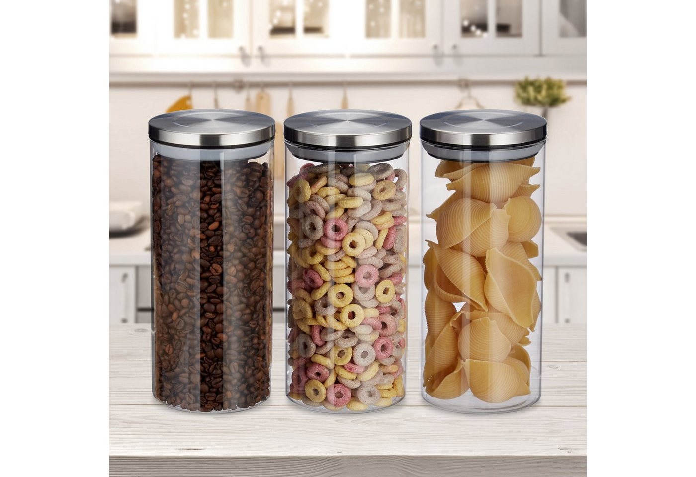 relaxdays Vorratsglas 3er Set je 1,3 Liter, Glas, (3-tlg) – Bild 3 von 5