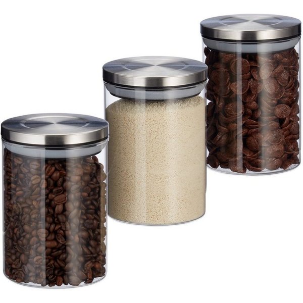 relaxdays Vorratsglas 3er Set je 750 ml, Glas, (3-tlg)
