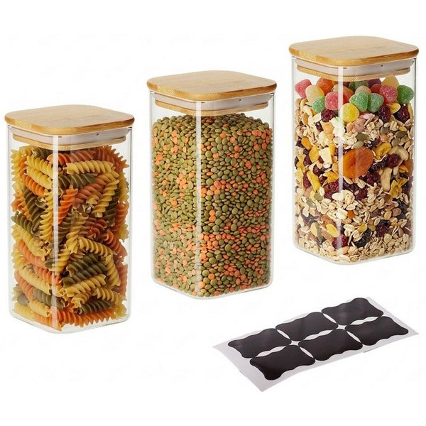 relaxdays Vorratsglas 3er Set Vorratsgläser mit Deckel 1500 ml, Glas, (3-tlg)