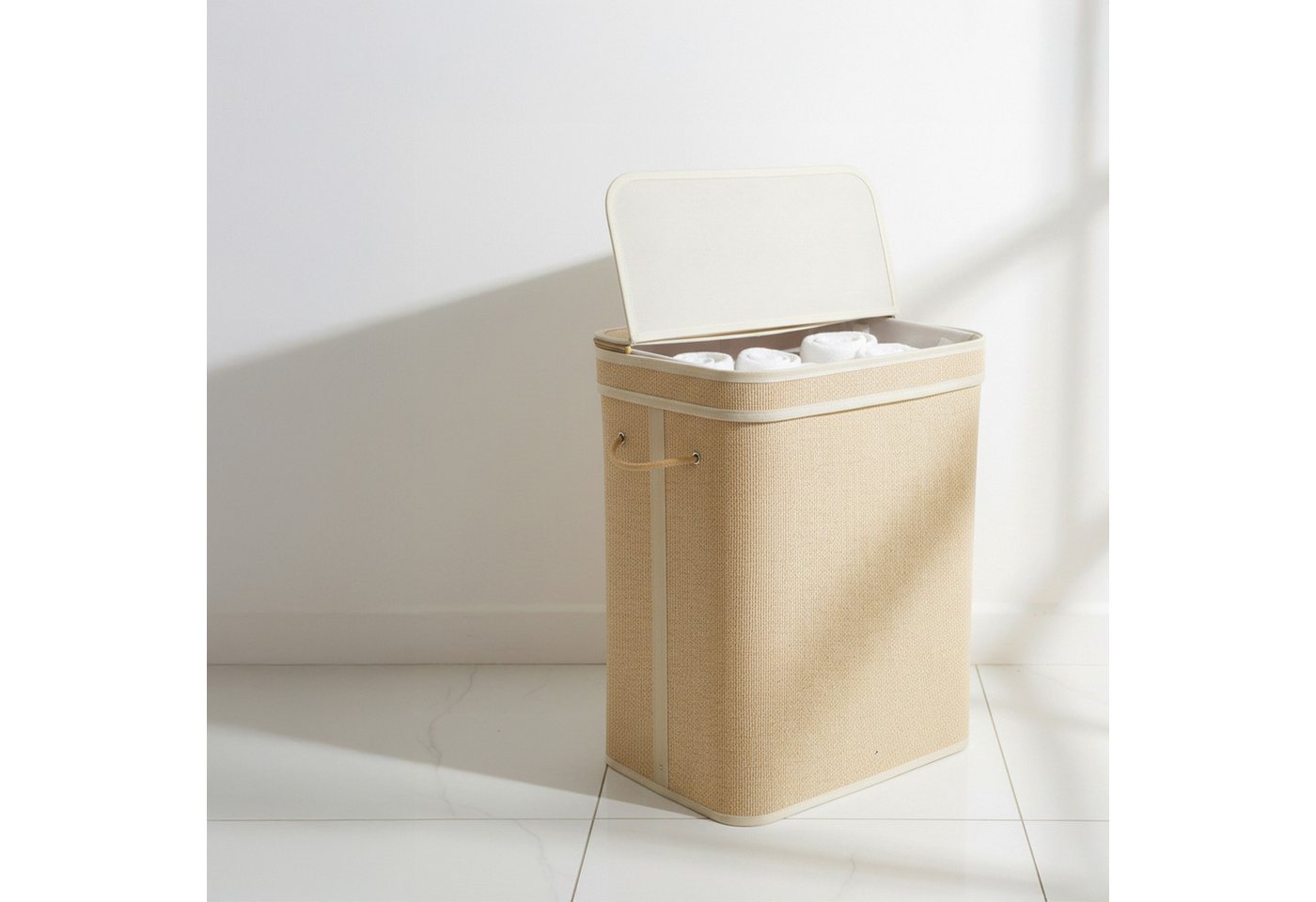 relaxdays Wäschekorb Bambus Wäschekorb mit Deckel (1 St), natur, 90 L – Bild 2 von 5