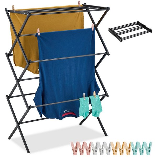 relaxdays Wäscheständer Klappbarer Wäscheständer, schwarz