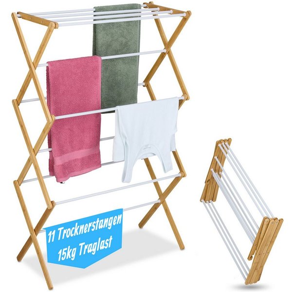 relaxdays Wäscheständer Klappbarer Wäscheständer, Holz / Weiß