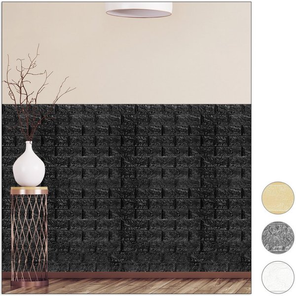 relaxdays Wandpaneel Wandpaneele selbstklebend im Set, BxL: 70x0.7 cm, 0.546 qm, (5-tlg) schwarz, 5er-Pack