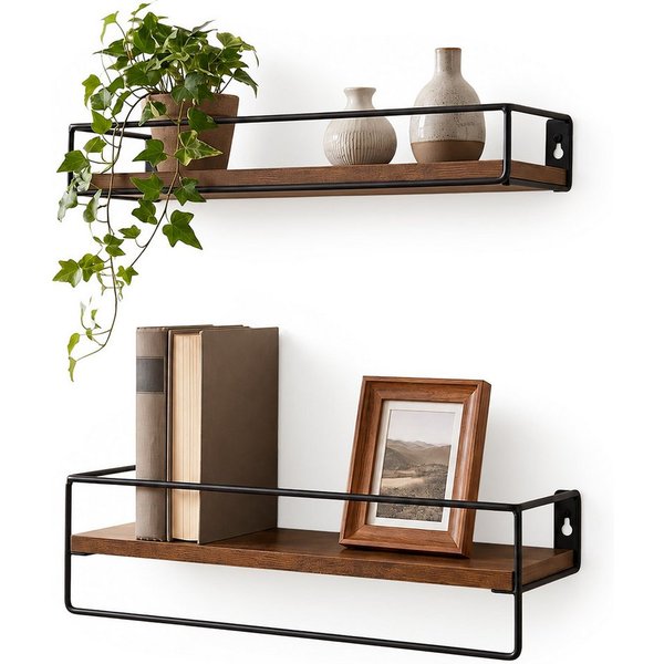 relaxdays Wandregal 2er Set, 2-tlg., Vintagebraun